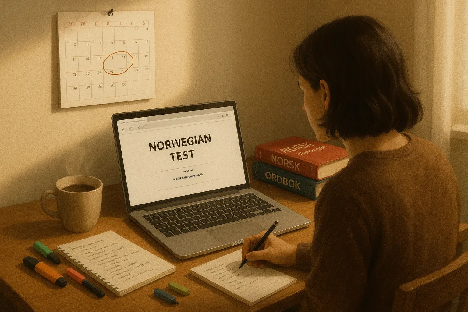 Person som tar norskprøven på datamaskin