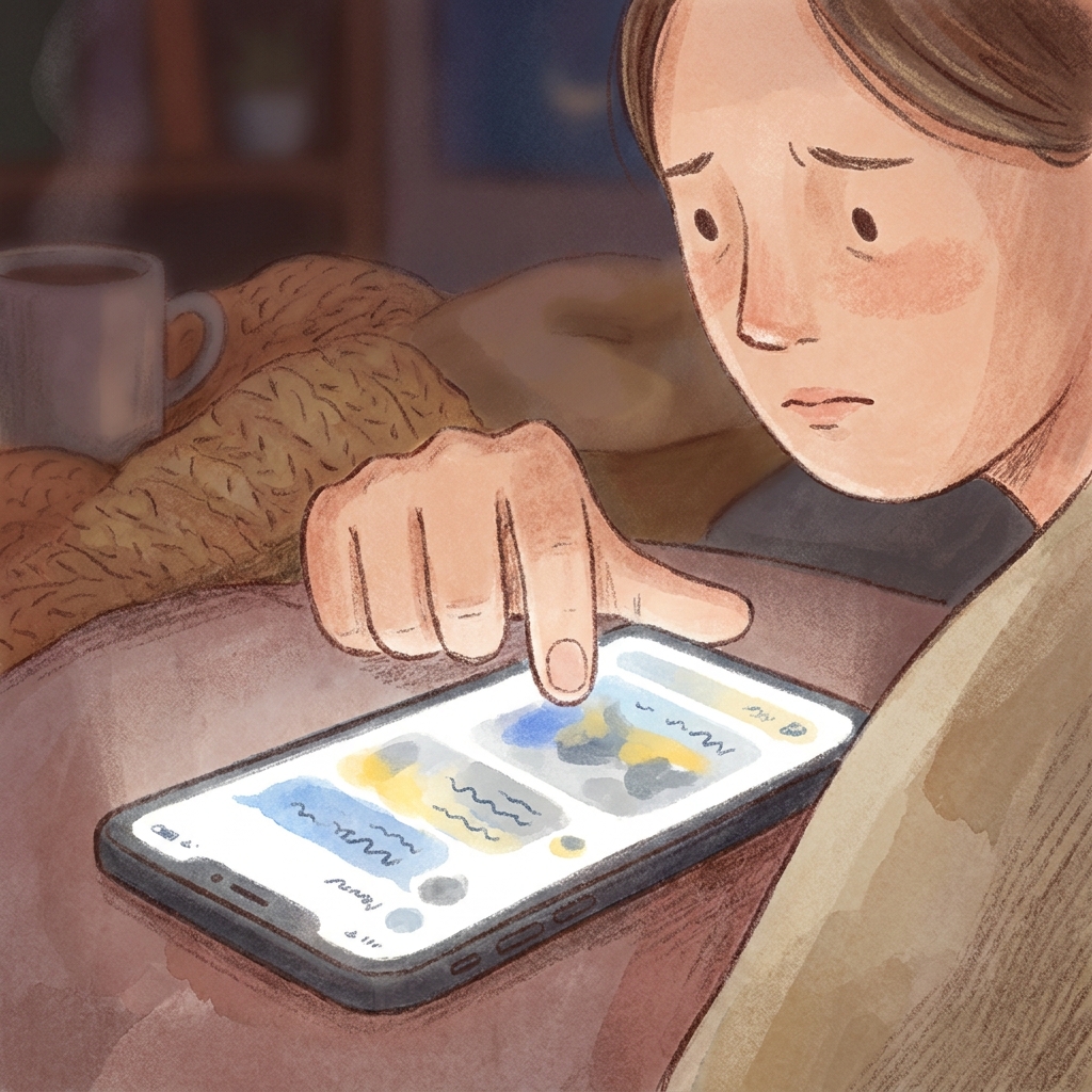 Person som nøler før hen trykker på en mistenkelig SMS